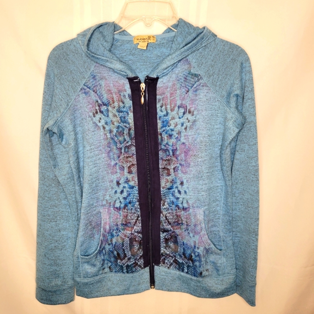 One World Live and Let Live Zip-Up Hoodie Blue with Purple Scale Graphic XS